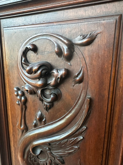 Antique Exceptional Hand Carved Chimera Walnut Wood Door