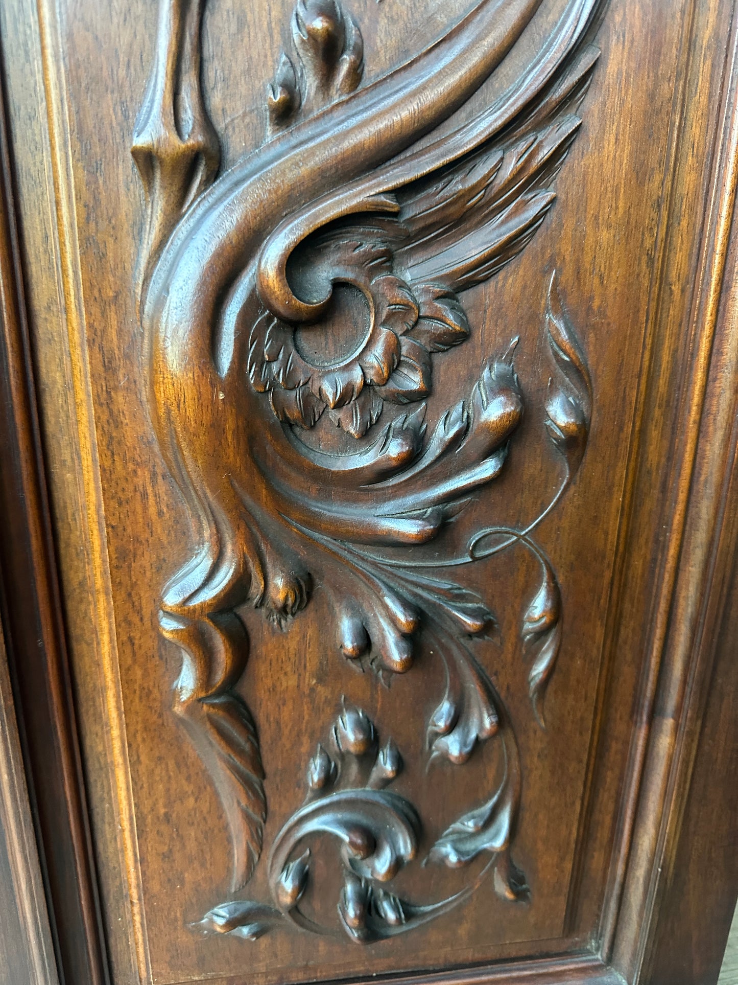 Antique Exceptional Hand Carved Chimera Walnut Wood Door