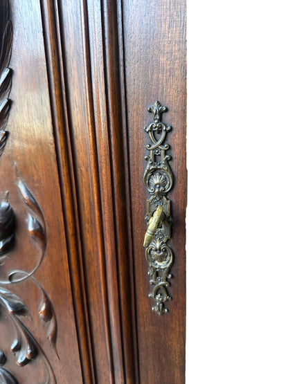 Antique Exceptional Hand Carved Chimera Walnut Wood Door