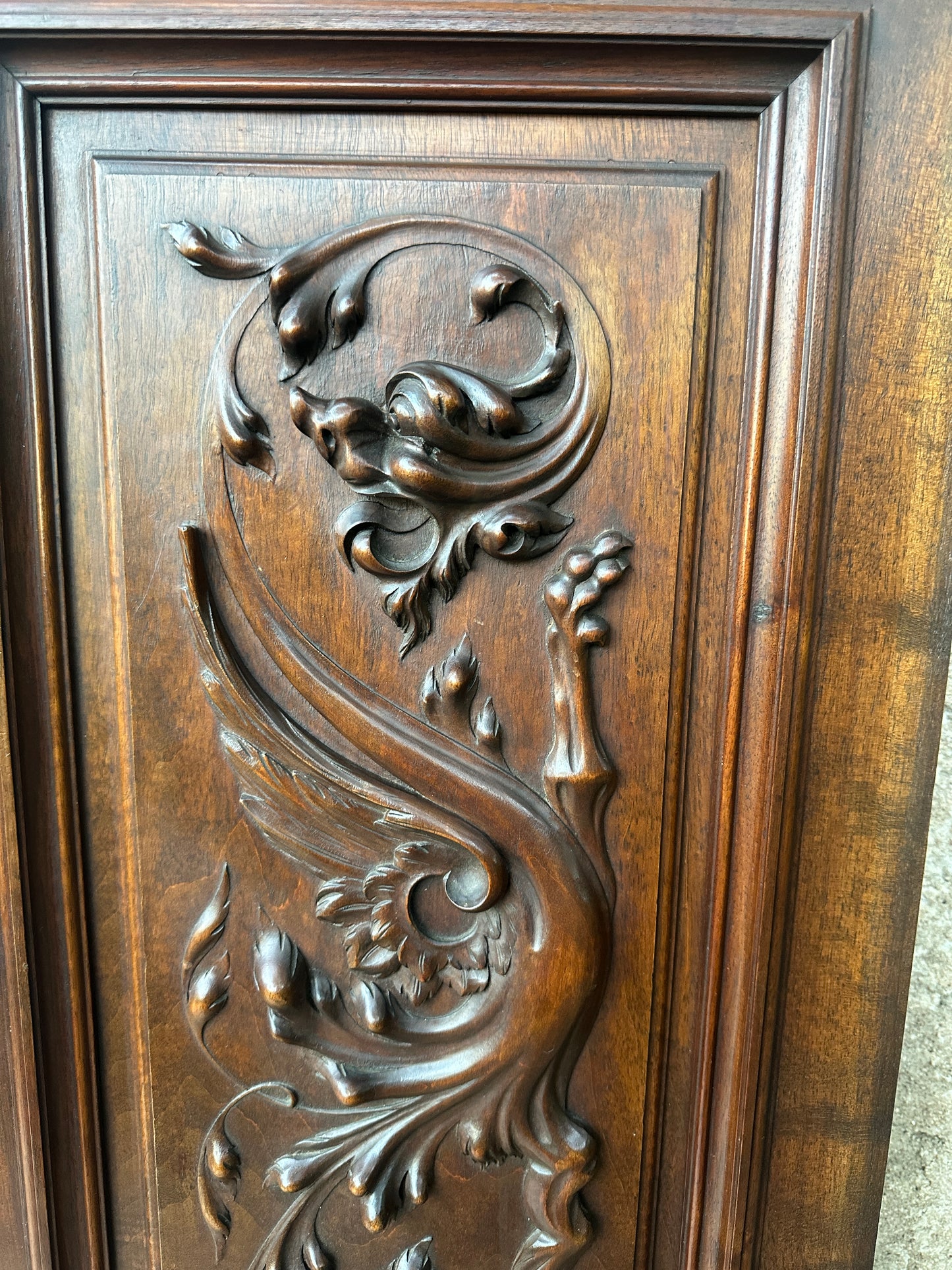 Antique Exceptional Hand Carved Chimera Walnut Wood Door