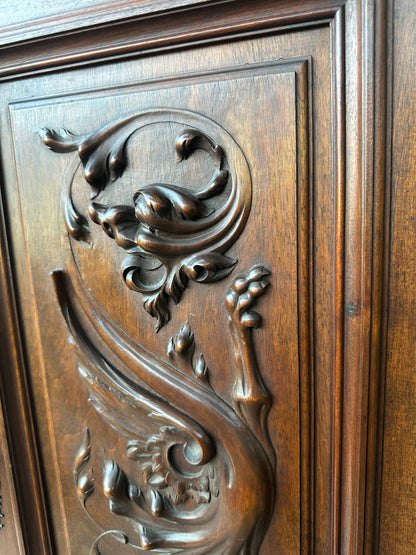 Antique Exceptional Hand Carved Chimera Walnut Wood Door