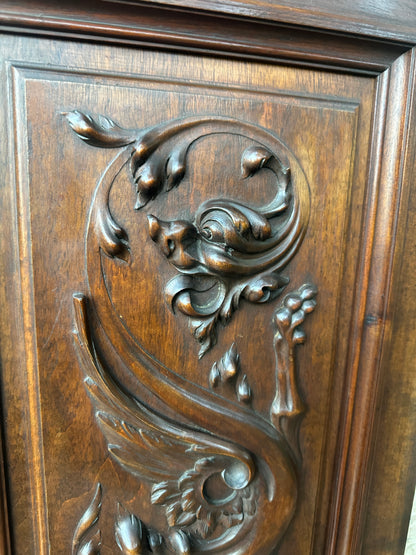 Antique Exceptional Hand Carved Chimera Walnut Wood Door