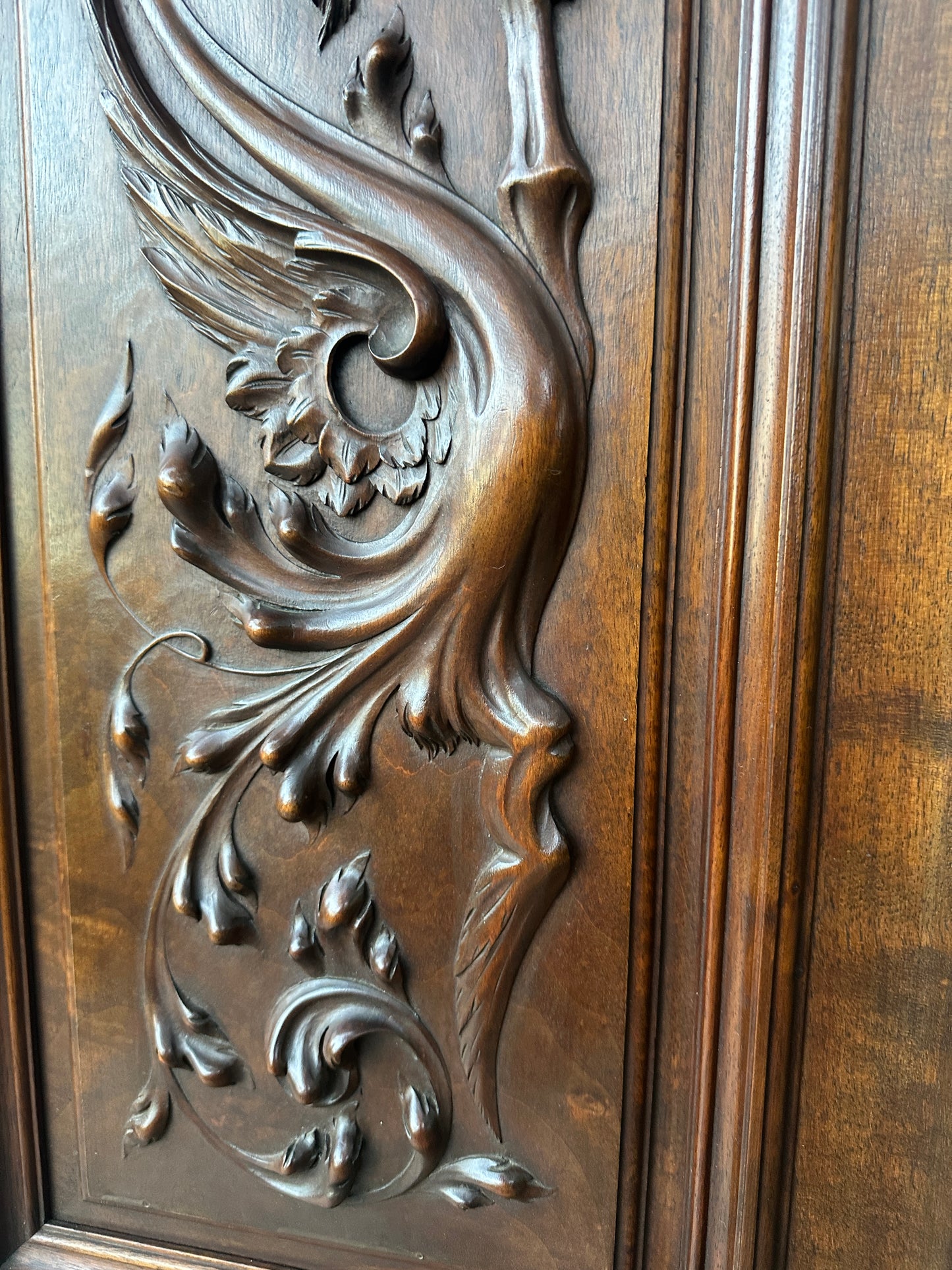 Antique Exceptional Hand Carved Chimera Walnut Wood Door