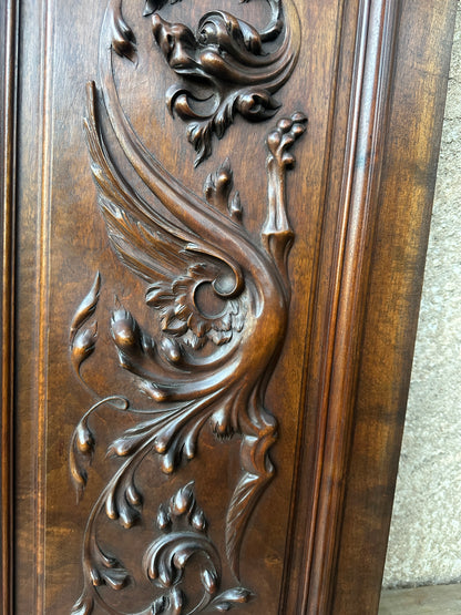 Antique Exceptional Hand Carved Chimera Walnut Wood Door