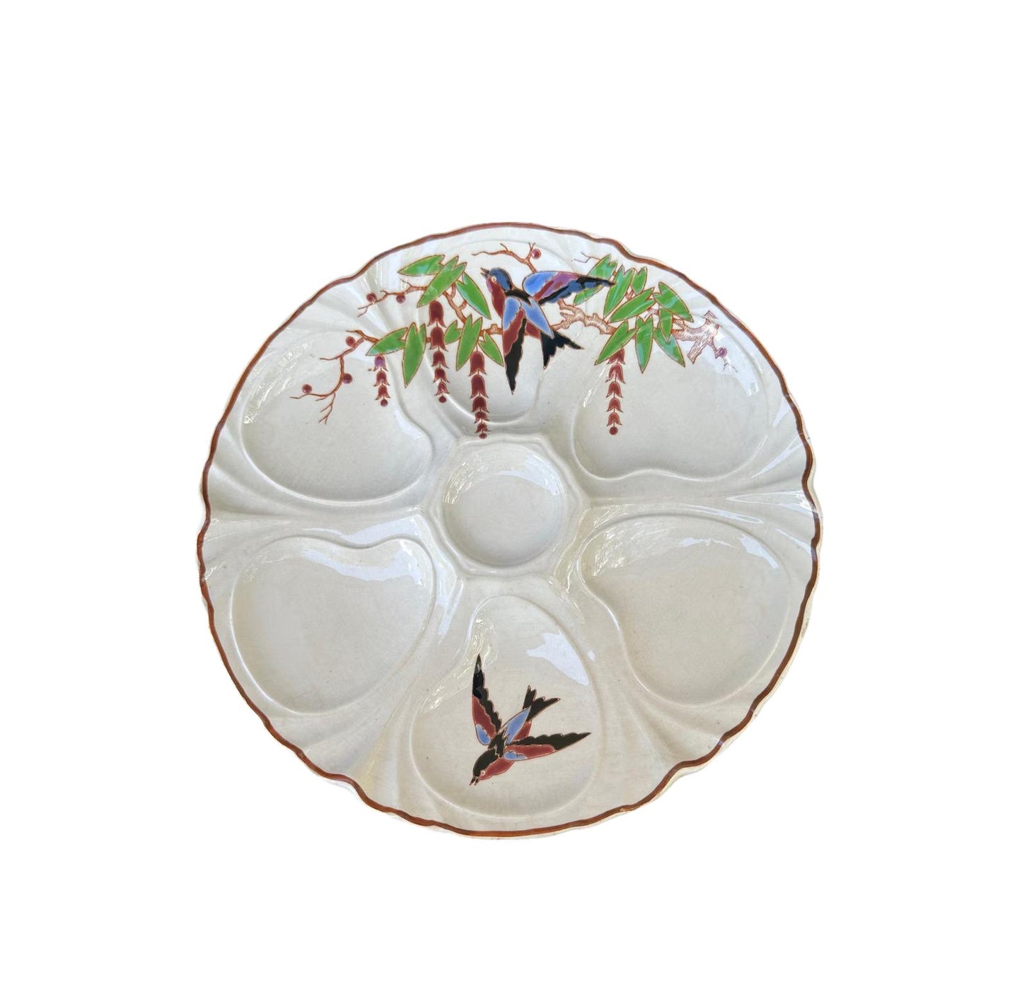 Longwy "Bengali"  Majolica Scalloped Oyster Plate