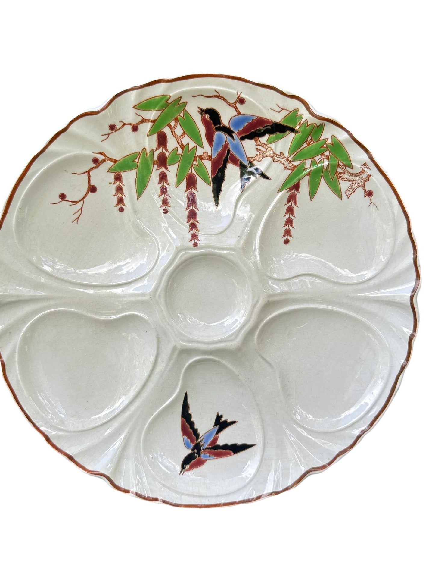 Longwy "Bengali"  Majolica Scalloped Oyster Plate