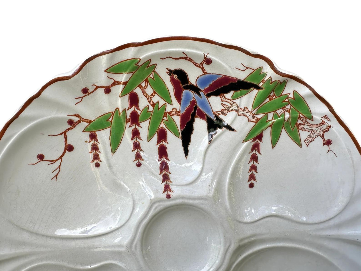 Longwy "Bengali"  Majolica Scalloped Oyster Plate