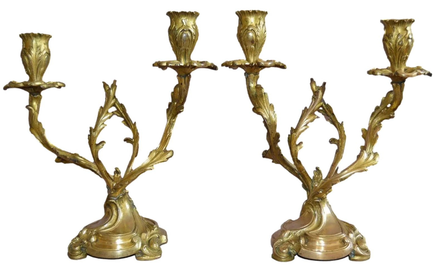 Pair of Rococo Style Ormolu Bronze Candlesticks