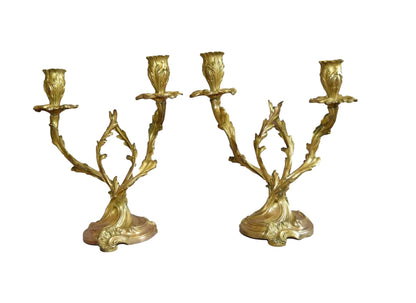 Pair of Rococo Style Ormolu Bronze Candlesticks