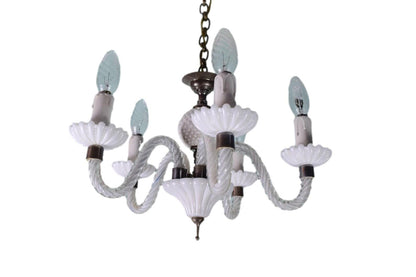 White Opaline Chandelier 5 Lights