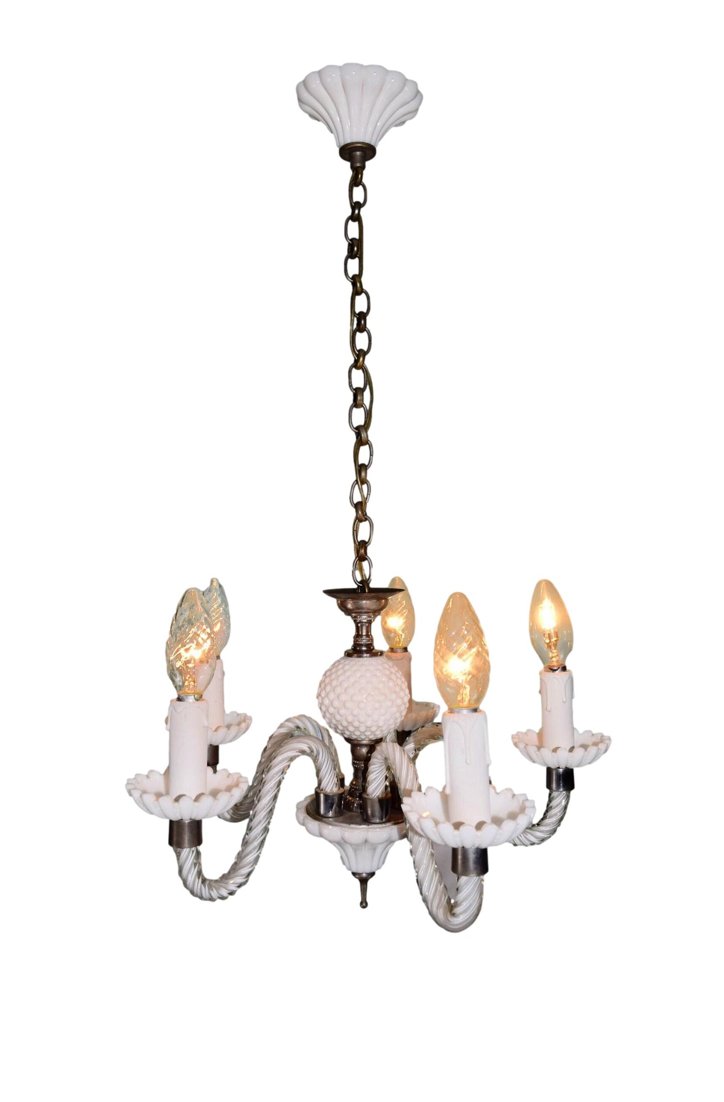 White Opaline Chandelier 5 Lights