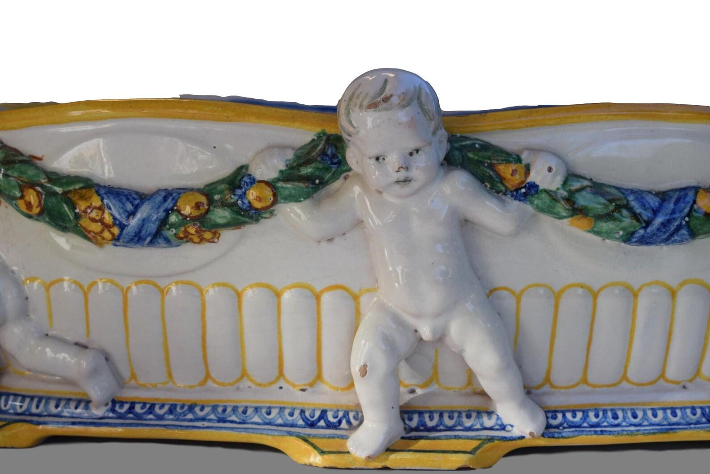 Italian Majolica Putto Jardiniere Della Robia Style