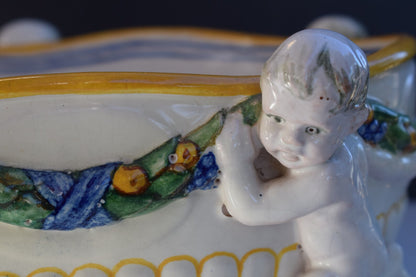 Italian Majolica Putto Jardiniere Della Robia Style