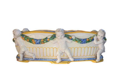 Italian Majolica Putto Jardiniere Della Robia Style