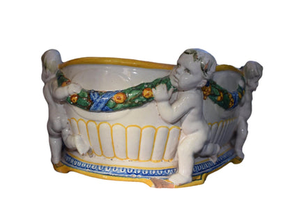 Italian Majolica Putto Jardiniere Della Robia Style