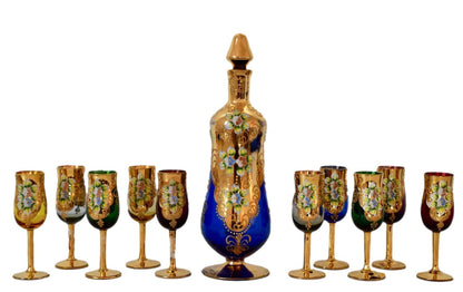 Murano Gold & Cobalt Blue Venetian Glass Hand Painted Enameled