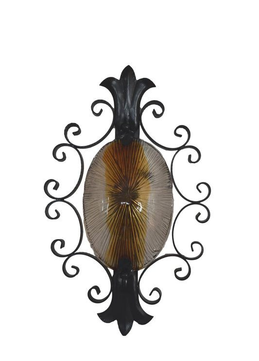 Large vintage Murano glass wall sconce with wrought iron frame – 1960s Italian mid-century lighting