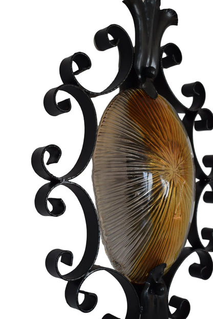 Large vintage Murano glass wall sconce with wrought iron frame – 1960s Italian mid-century lighting