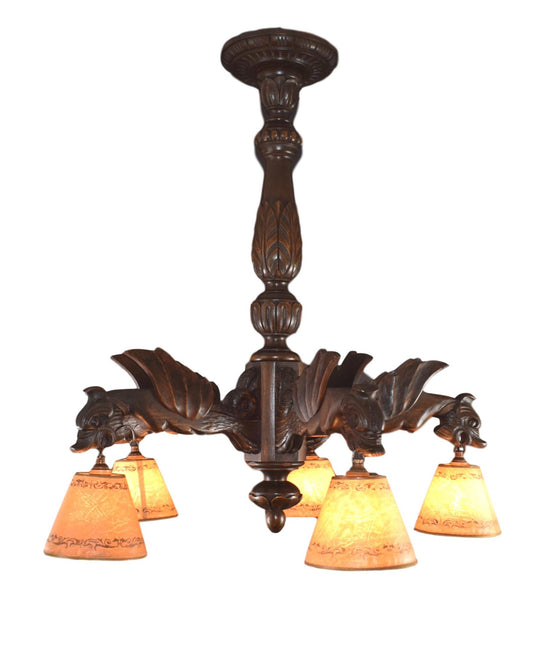 31" Antique Victorian Hand Carved Wood Chandelier