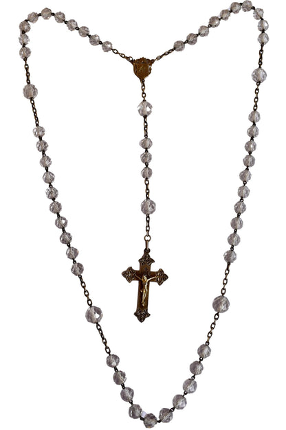 1890's  Religious Glass Beads Sterling Silver Rosary