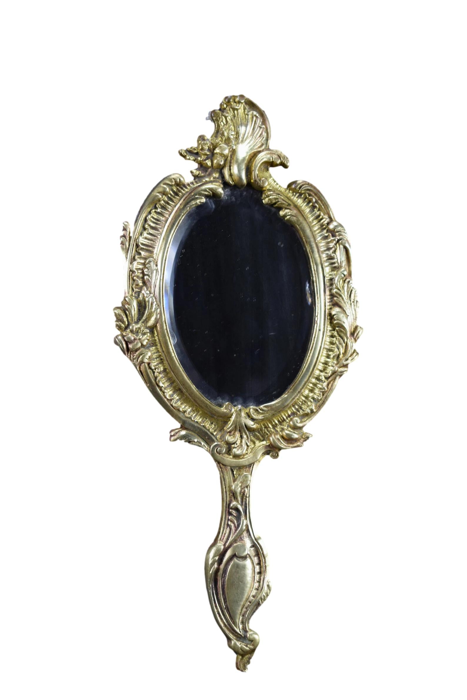 French Bronze hand mirror 19th