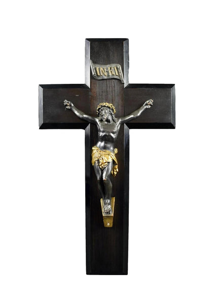 "Artisan-crafted wooden wall cross displayed elegantly on a rustic background. Perfect for adding a touch of spirituality and warmth to any interior decor."