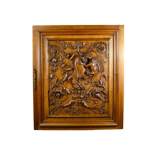 19th Antique Neo-Gothic Wood Door Griffin