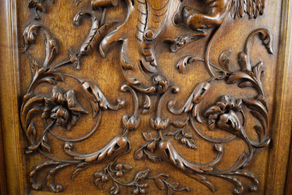 19th Antique Neo-Gothic Wood Door Griffin