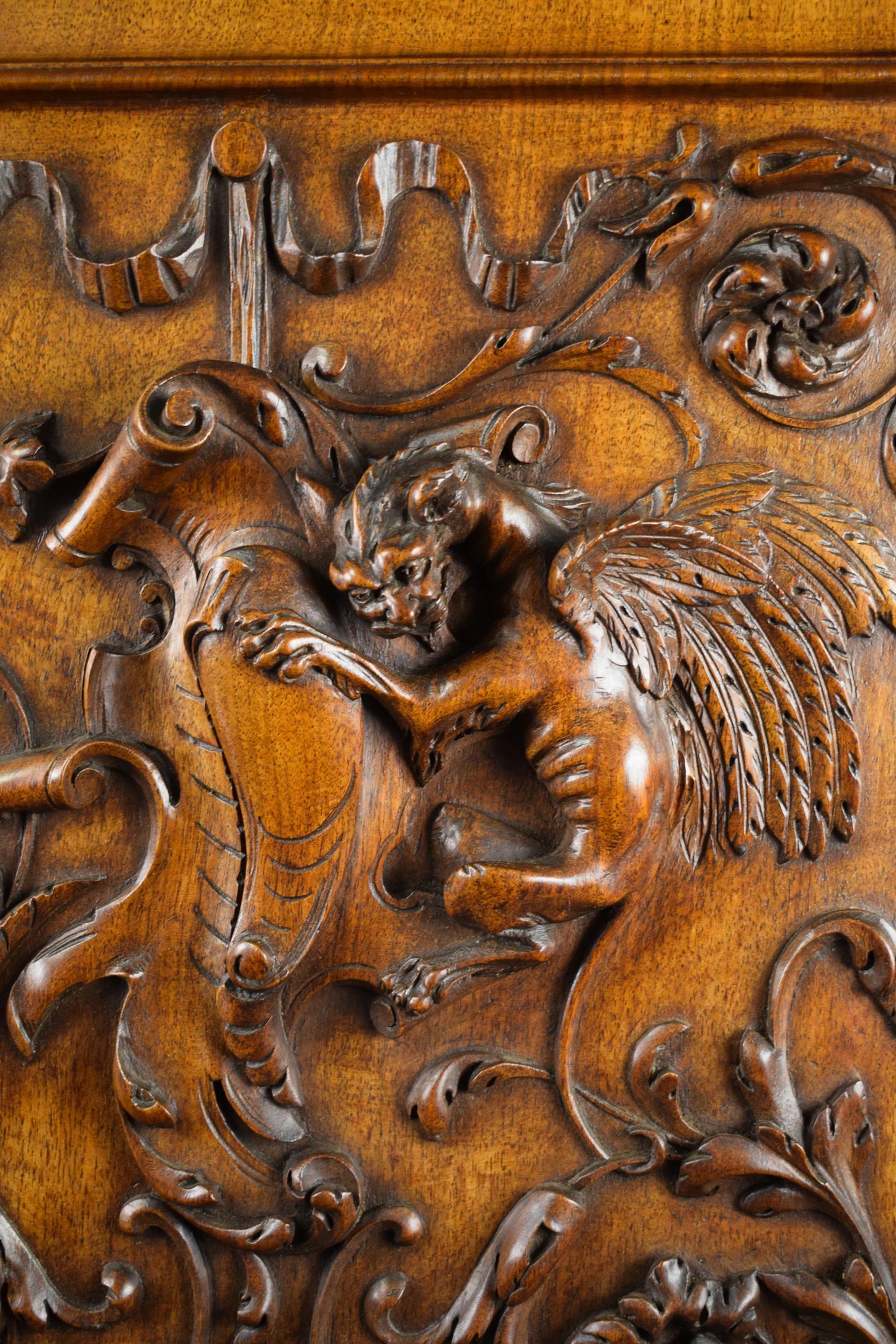 19th Antique Neo-Gothic Wood Door Griffin