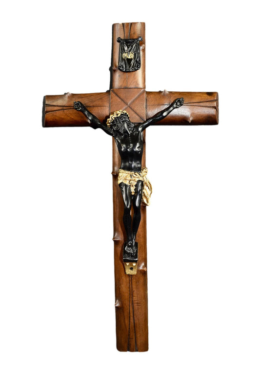 15" Hand Carved Wood Wall Crucifix