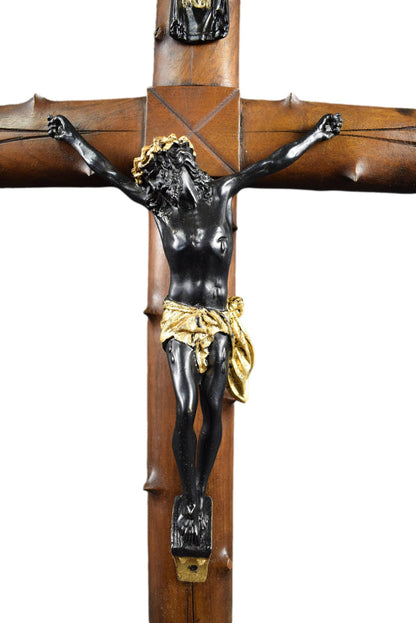 15" Hand Carved Wood Wall Crucifix