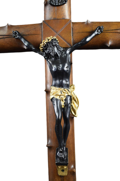 15" Hand Carved Wood Wall Crucifix