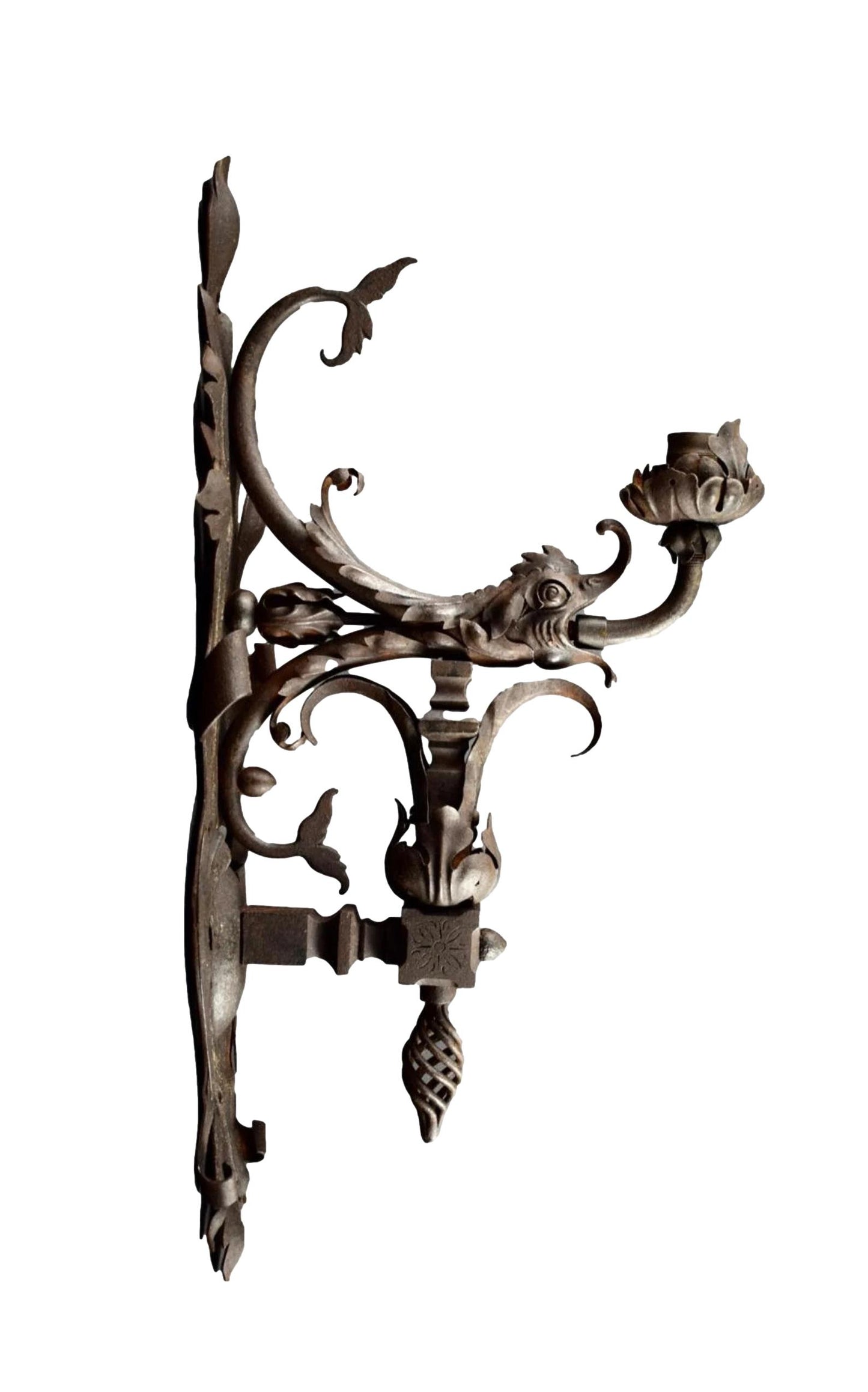 1920's Large Wrought Iron Sconce Dolphin design