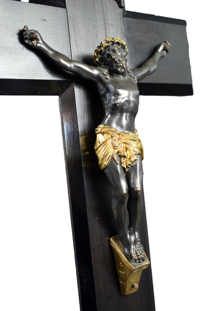 15" Hand Carved Wood Wall Cross Crucifix