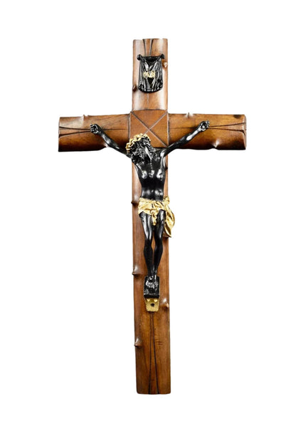 15" Hand Carved Wood Wall Crucifix