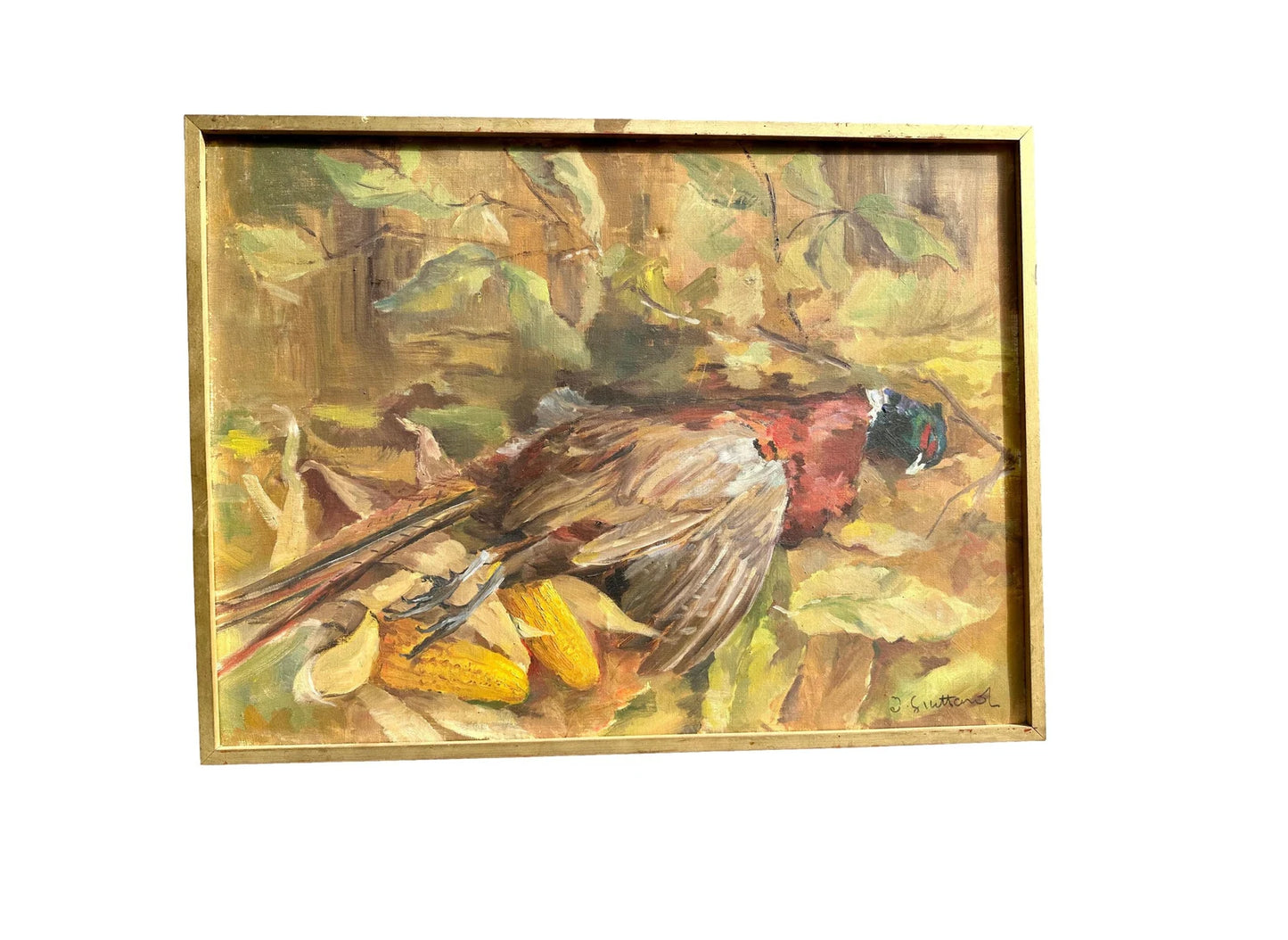 Antique Oil Painting on Canvas Pheasant