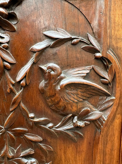19th Large Carved Wood Cabinet Door Couple of Birds