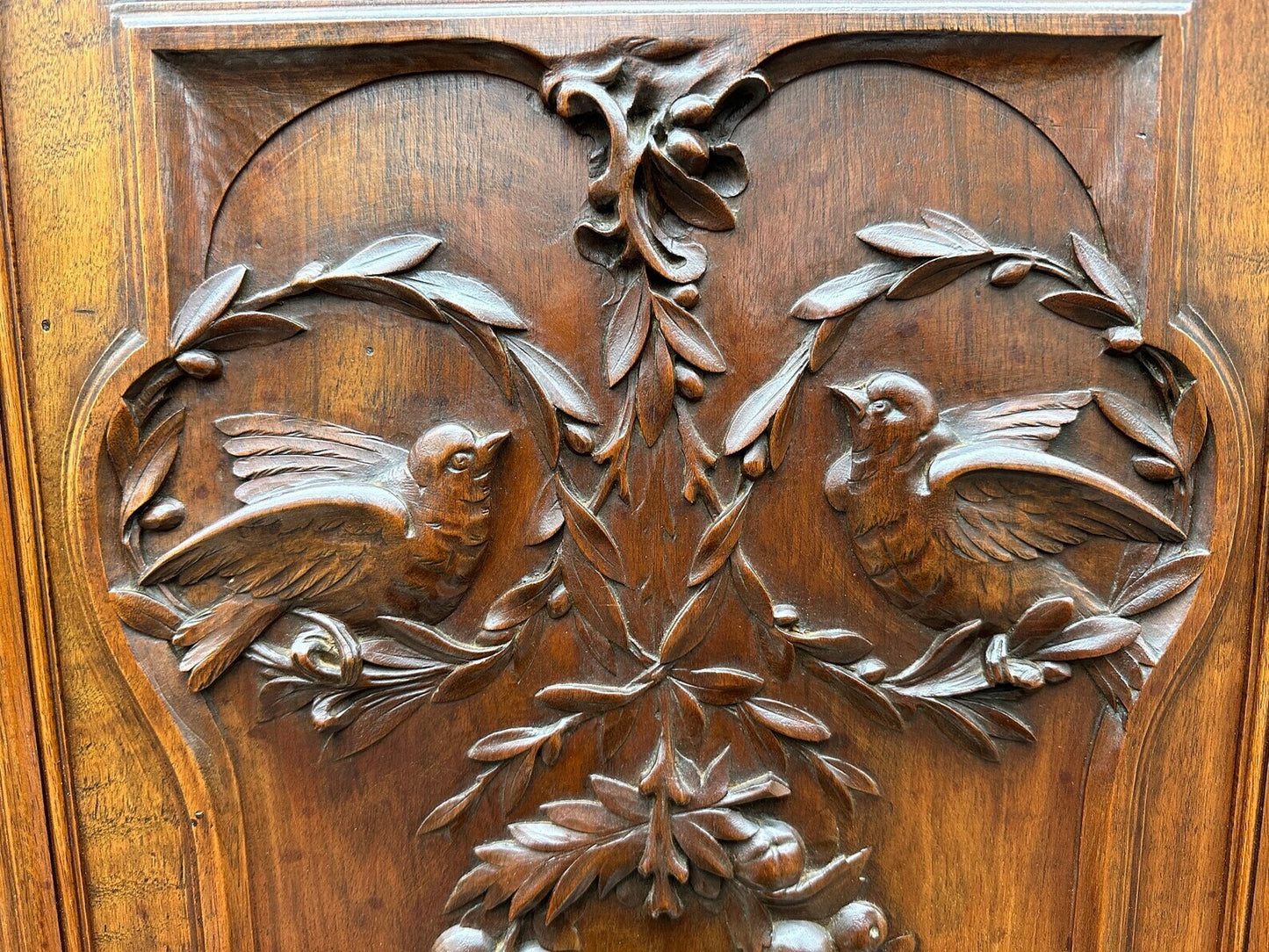 19th Large Carved Wood Cabinet Door Couple of Birds