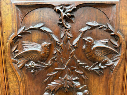 19th Large Carved Wood Cabinet Door Couple of Birds