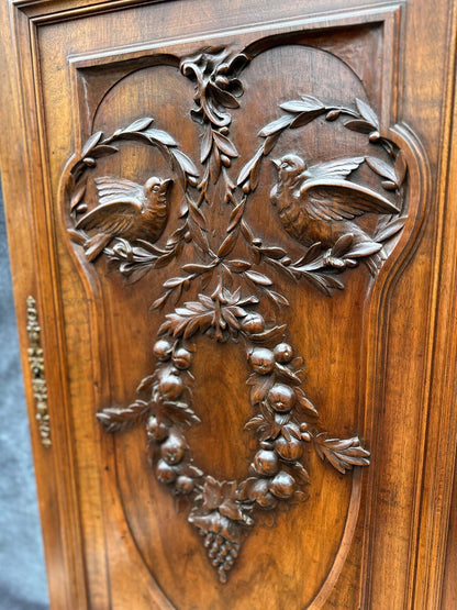 19th Large Carved Wood Cabinet Door Couple of Birds