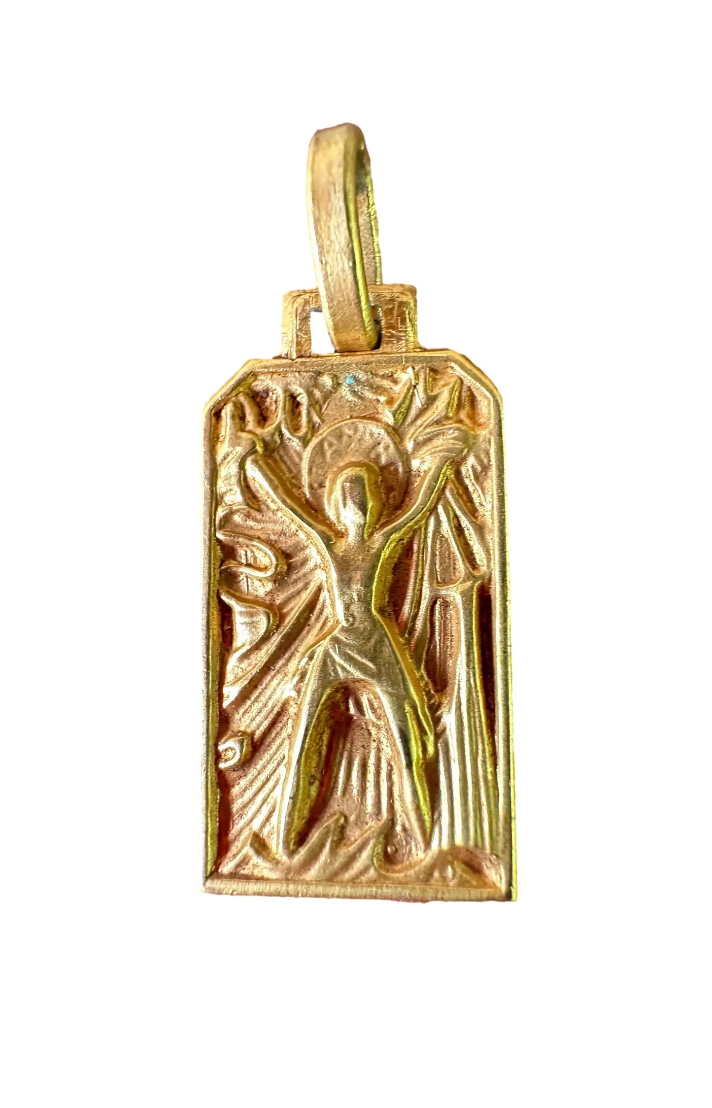 Saint Andrew Gilded Bronze Medal Pendant, Fernand PY Art Deco Religious Jewelry