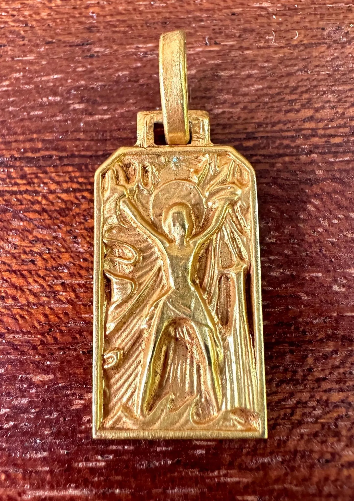 Saint Andrew Gilded Bronze Medal Pendant, Fernand PY Art Deco Religious Jewelry