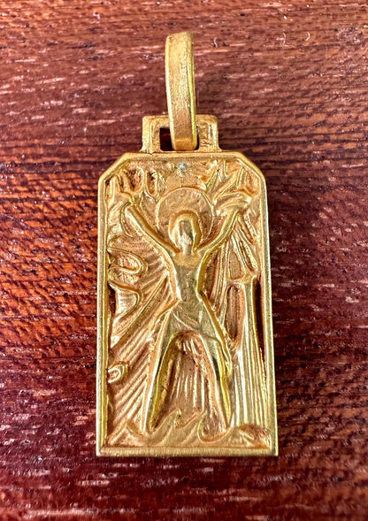 Saint Andrew Gilded Bronze Medal Pendant, Fernand PY Art Deco Religious Jewelry
