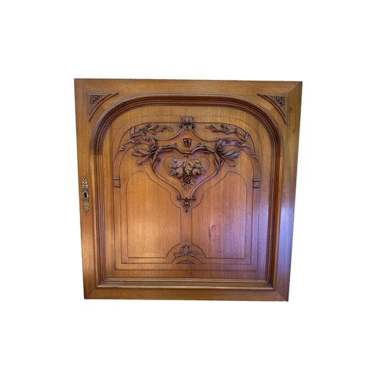 Art Nouveau Hand Carved Walnut Wood Cabinet Door