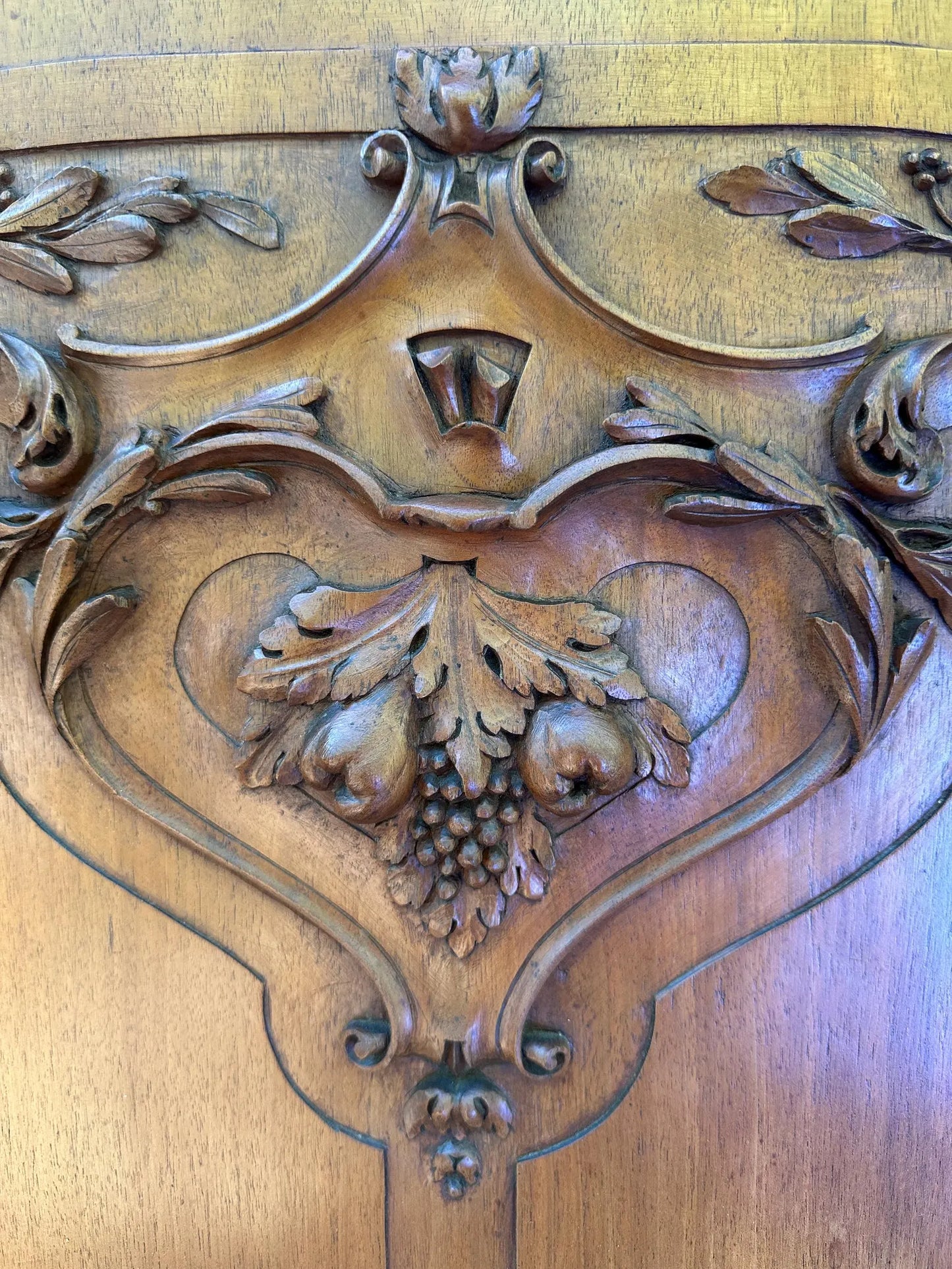 Art Nouveau Hand Carved Walnut Wood Cabinet Door