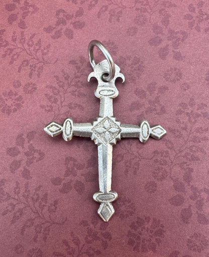 Antique French Jeannette Cross Pendant – Silver-Tone Religious Jewelry