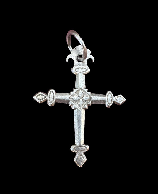 Antique French Jeannette Cross Pendant – Silver-Tone Religious Jewelry