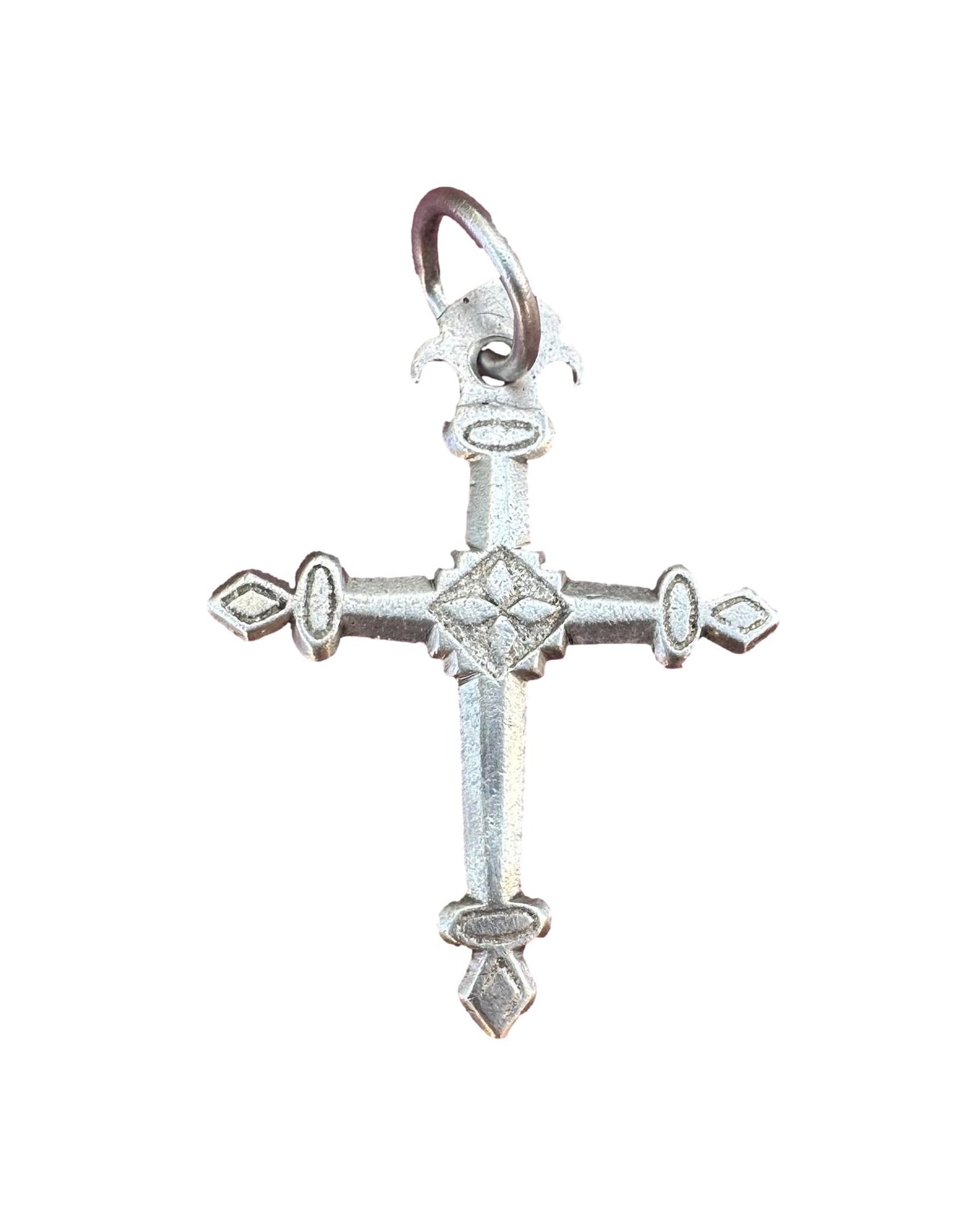 Antique French Jeannette Cross Pendant – Silver-Tone Religious Jewelry