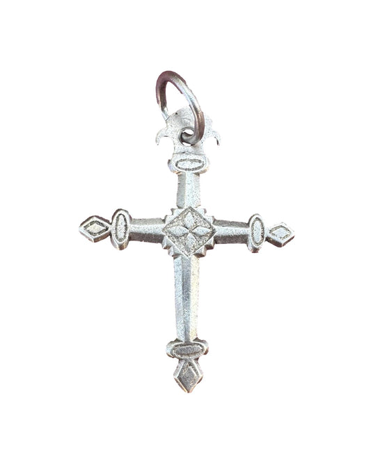 Antique French Jeannette Cross Pendant – Silver-Tone Religious Jewelry