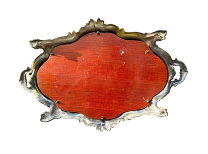 French antique Louis XV style silver centerpiece mirror tray, showcasing intricate craftsmanship and vintage elegance. Perfect for vanity or decorative display.